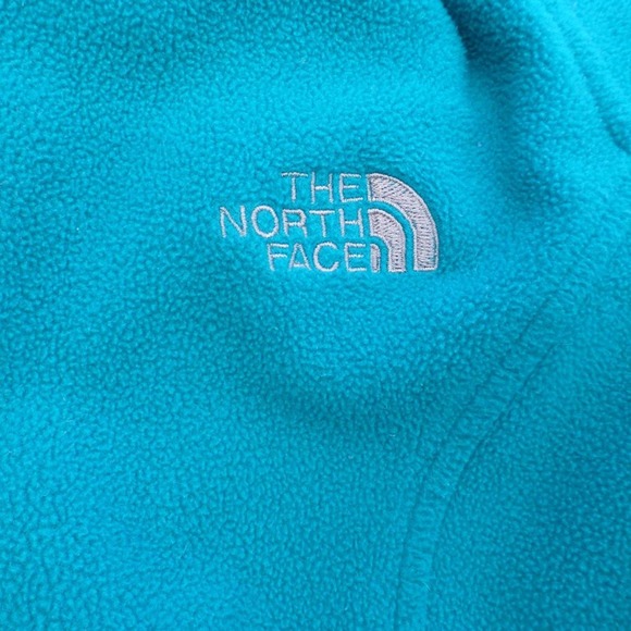 Women's North Face Full Zip Fleece L Blue Green Stitched Silver Logo - Picture 9 of 10